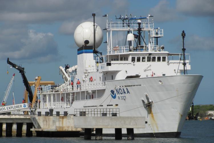 NOAA Ship Okeanos Explorer tied up to the pier