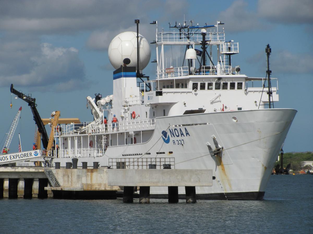 NOAA Ship Okeanos Explorer tied up to the pier