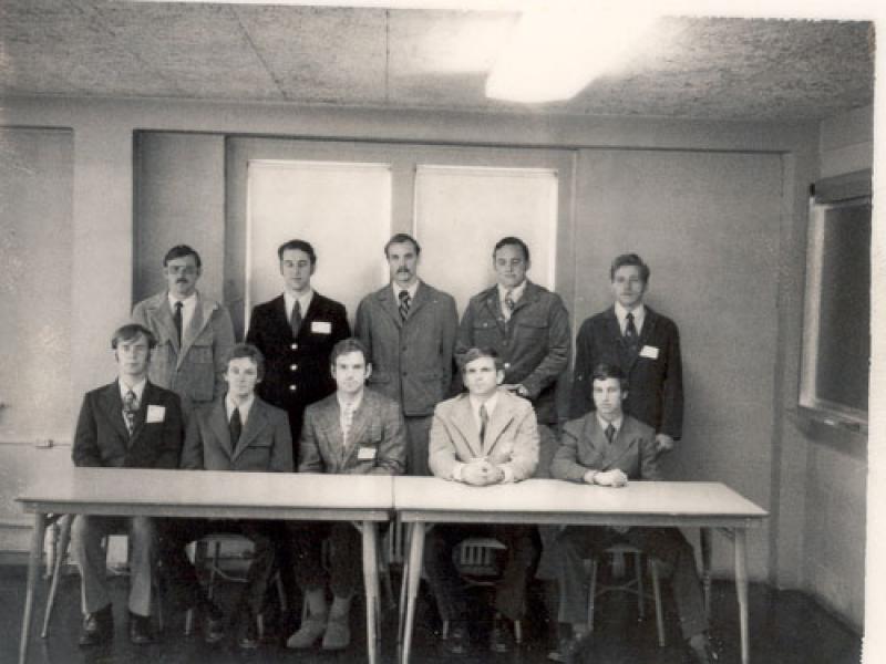 (from left) Last Row: Lynn Jones, Roger Mercer, George Hauser, Andrew Snella, John Oswald  Front Row: Edward Gastaldo, Garth Str