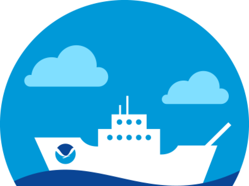 Illustration of a NOAA ship against blue background