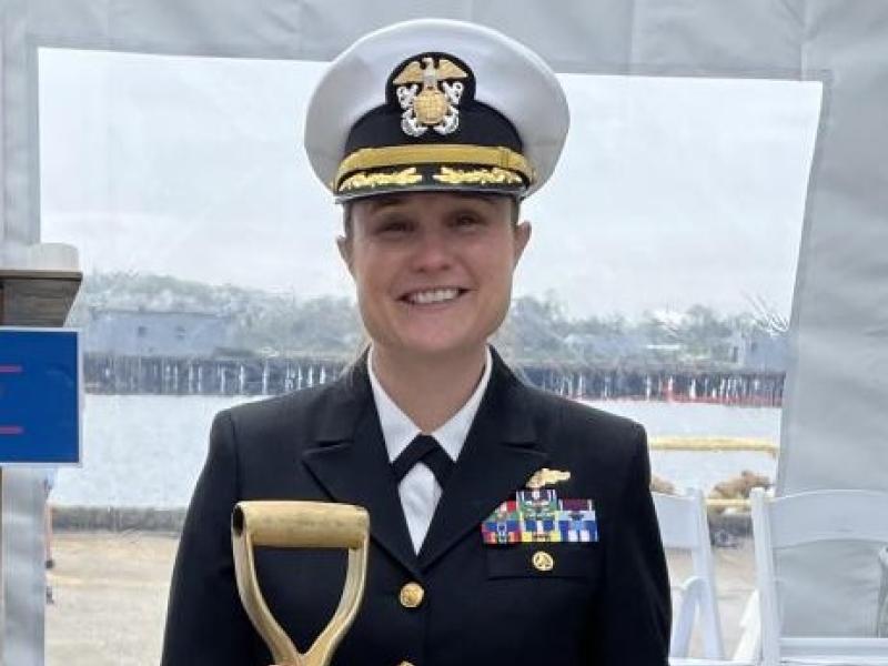 NOAA Corps Officer Amanda Goeller in dress blue uniform