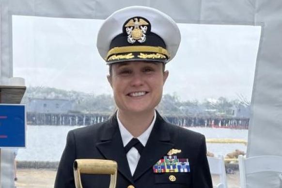 NOAA Corps Officer Amanda Goeller in dress blue uniform