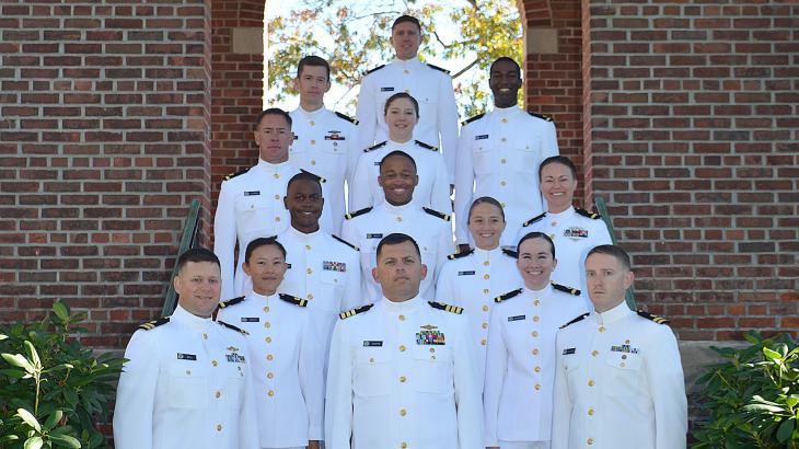 NOAA Corps Basic Officer Training Class 138 members in their service dress white uniforms