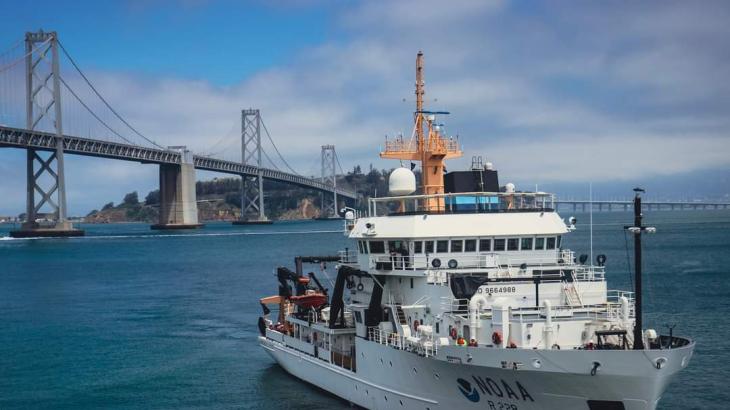 NOAA Ship Reuben Lasker in San Francisco Bay with bridge in background