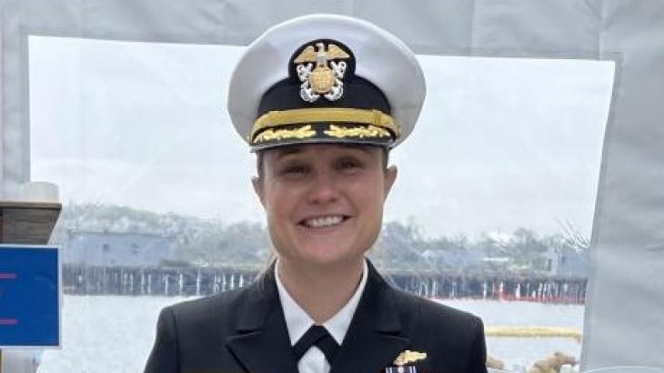 NOAA Corps Officer Amanda Goeller in dress blue uniform