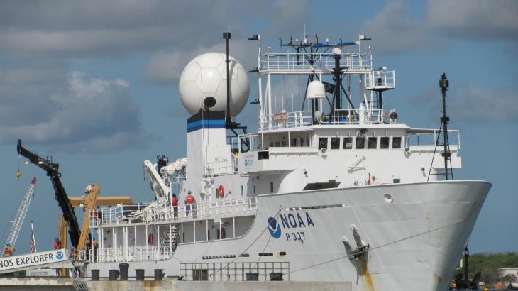 NOAA Ship Okeanos Explorer tied up to the pier