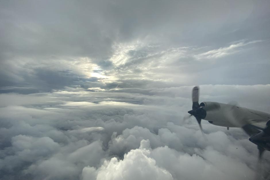 The eye of Hurricane Ida on NOAA WP-3D Orion N43RF Miss Piggy the morning of August 28, 2021