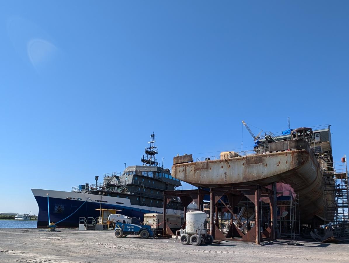 Oceanographer (left) and Discoverer are two ships being built for NOAA