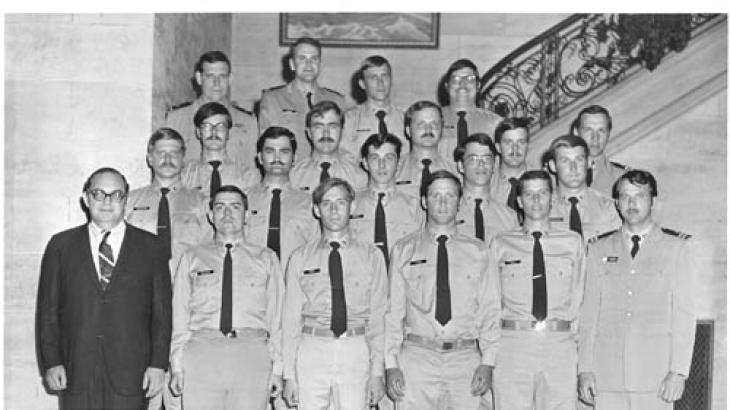 (left to right) Front Row: Dr. Robert M. White (NOAA Administrator), Sellers, Wert, Floyd, Tracy, LT Daniels (NOTC Staff) 2nd Ro